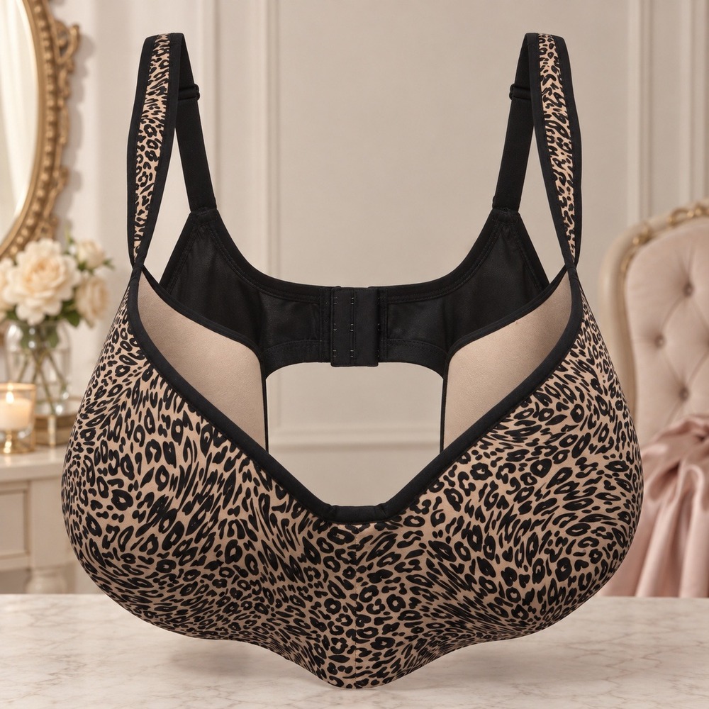 Olga Flirty Balconette Bra 44G Beige Black Leopard NWT Pinup Glam